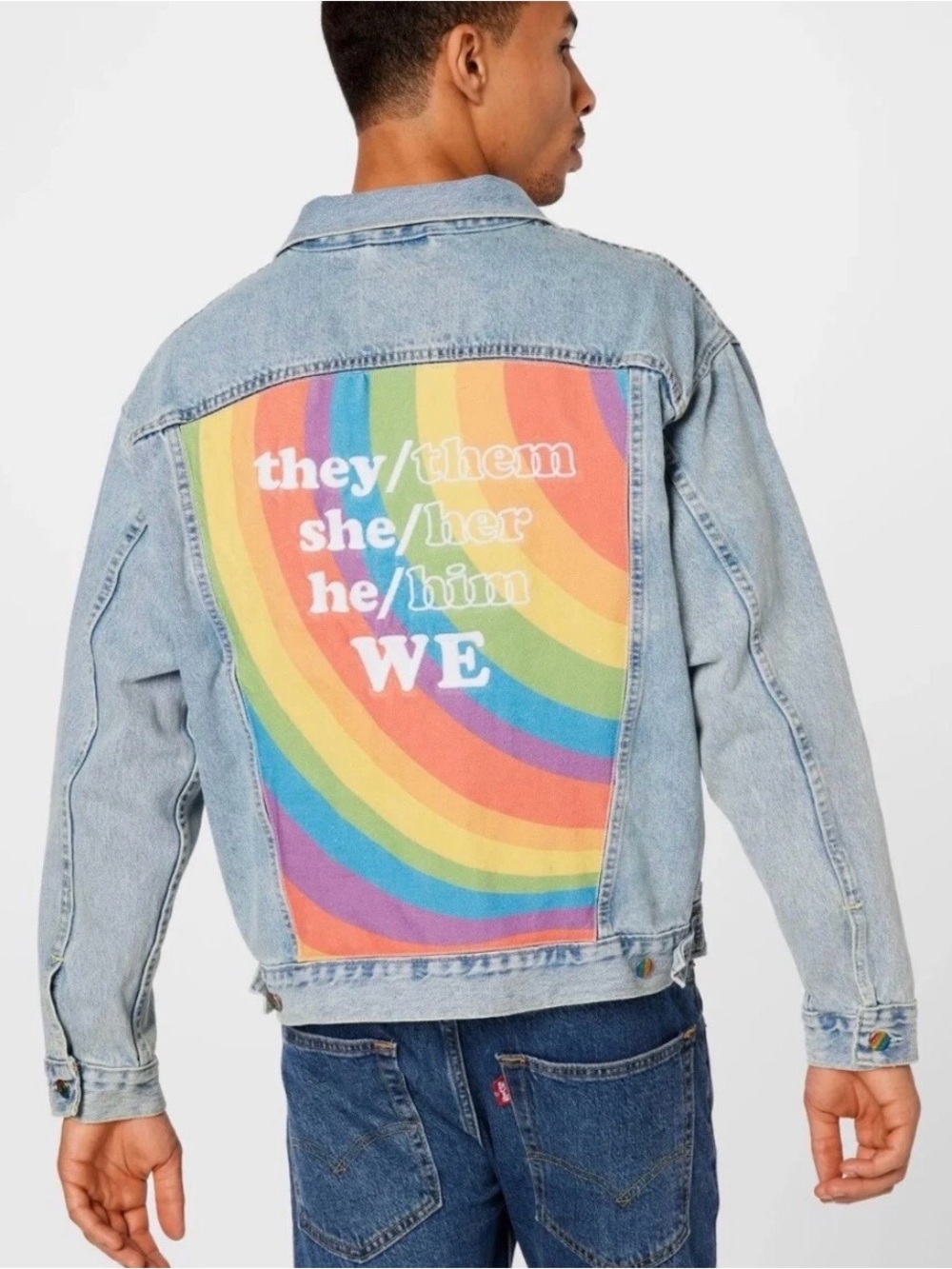 Levi's Men's Liberation Pride Trucker Jacket Rainbow Denim Jean XL Rainbow NWT